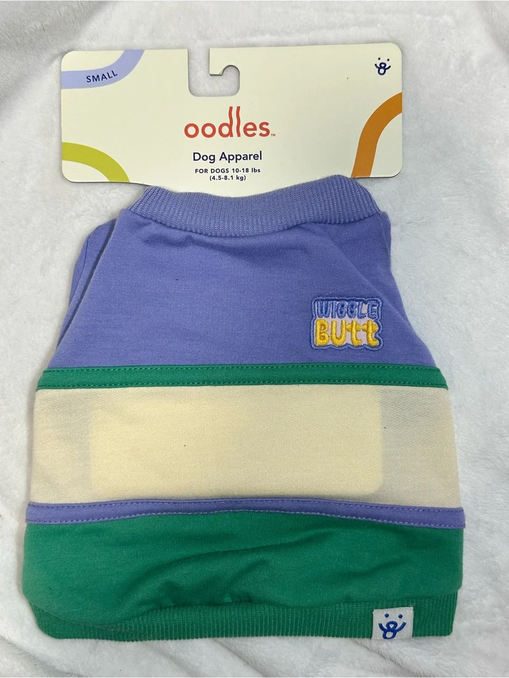 Oodles Colorblock Wiggle Butt Graphic Dog Shirt Small & Medium